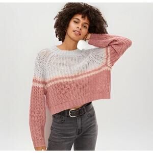 American Eagle Crochet Knit Sweater Orange  Sm Fair Isle Long Sleeve Boho Wool